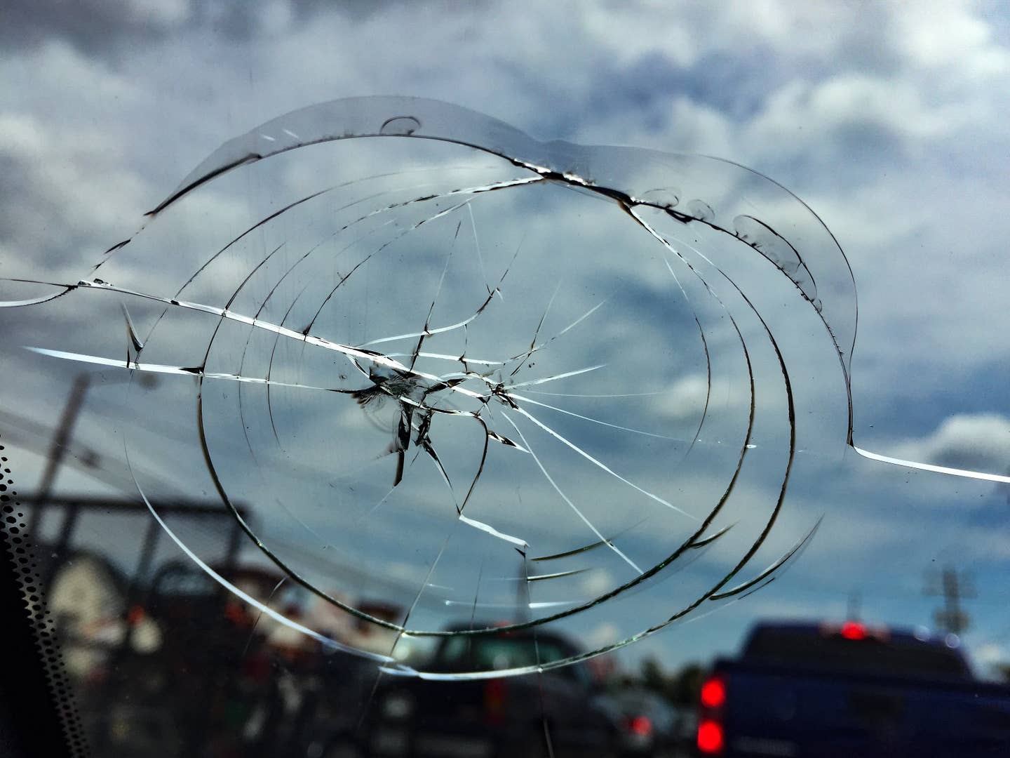 A broken windshield.