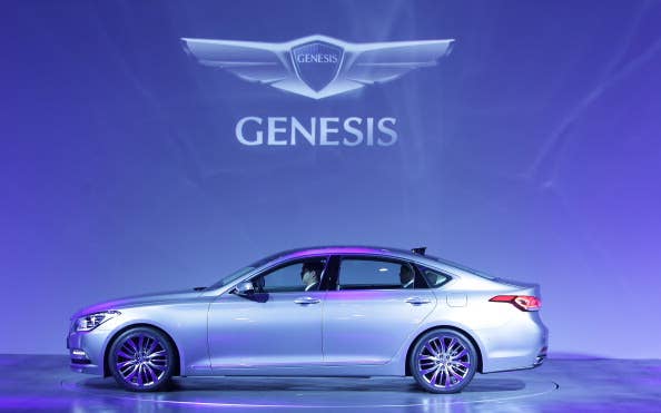 Hyundai Motor's luxury Genesis sedan on display at an auto show