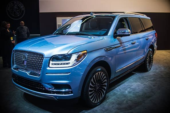 A blue Lincoln Navigator on display during the North American International Auto Show in Michigan.