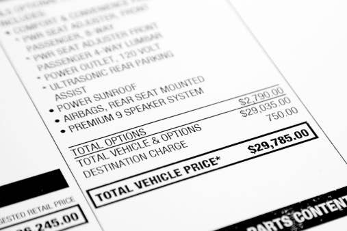 A price readout of a new vehicle