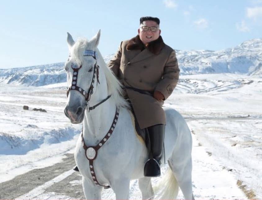 Kim Jong Un riding a horse.