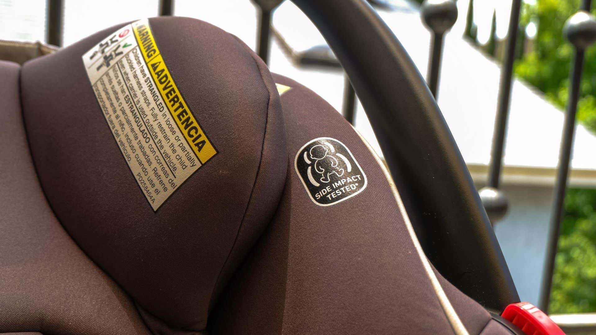 A car seat's side-impact certification label.