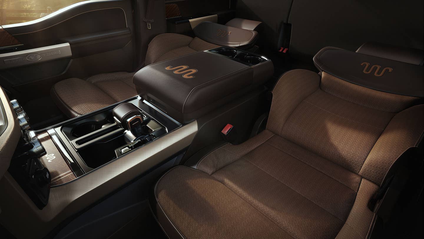 The new 2021 F-150 has front seats that fold flat for sleeping.