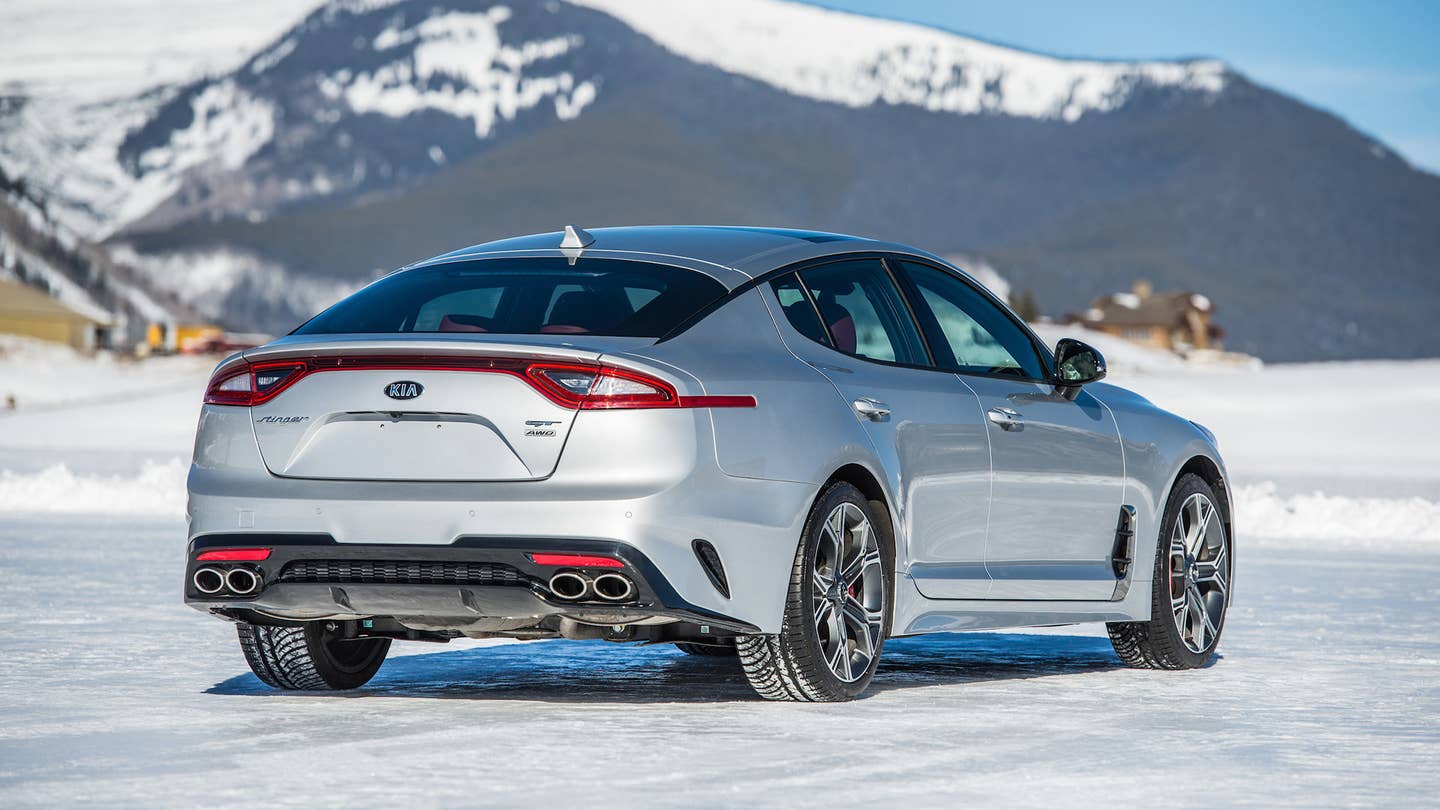 The four-door Kia Stinger is available in RWD or AWD.