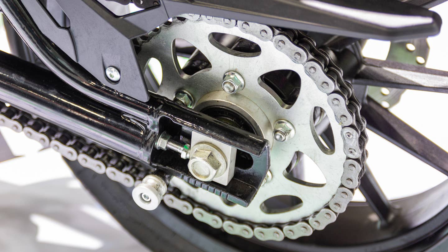 Motorcycle chains require regular cleaning and lubrication.