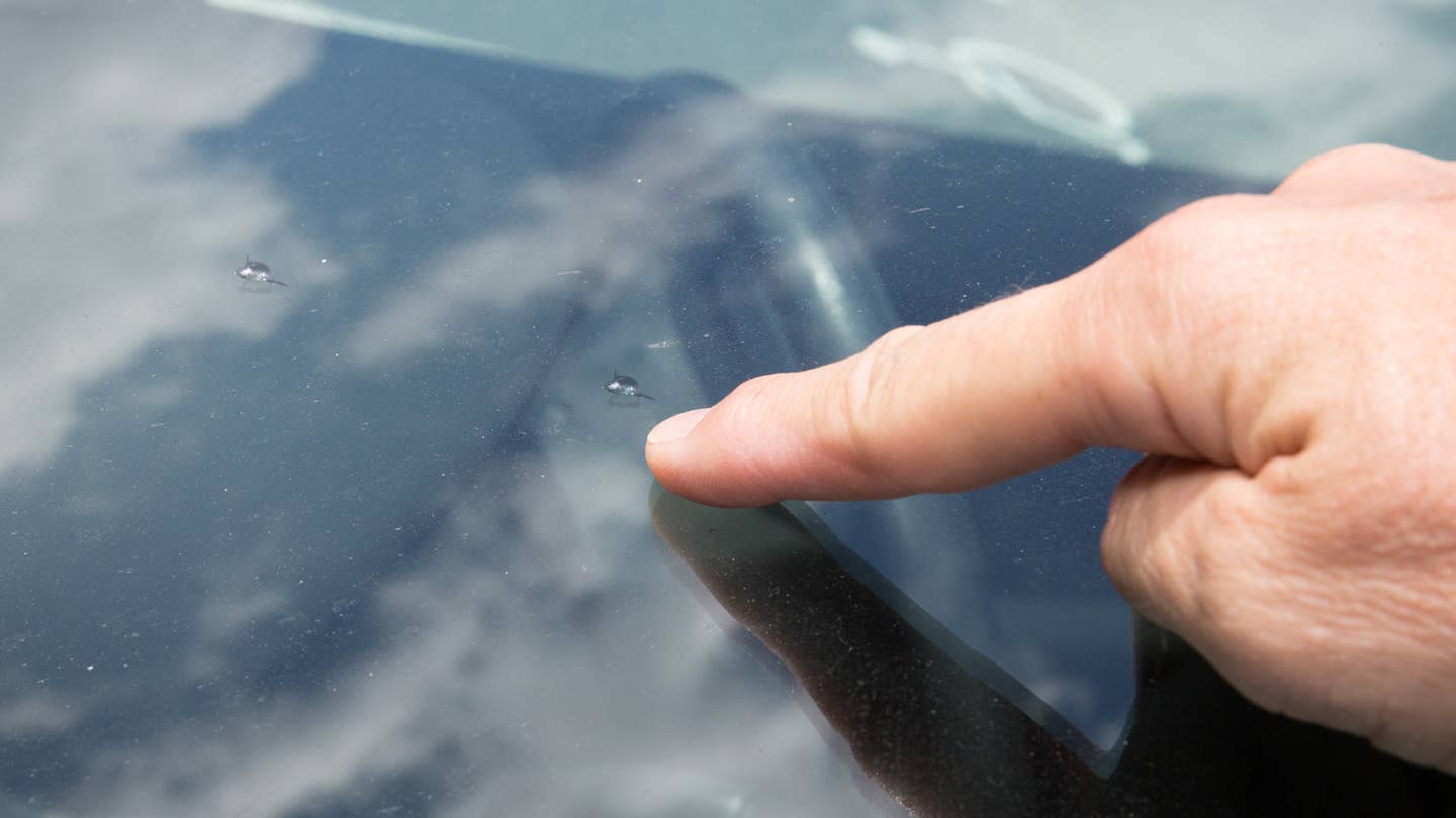 Two Rock Chips on a Windshield.