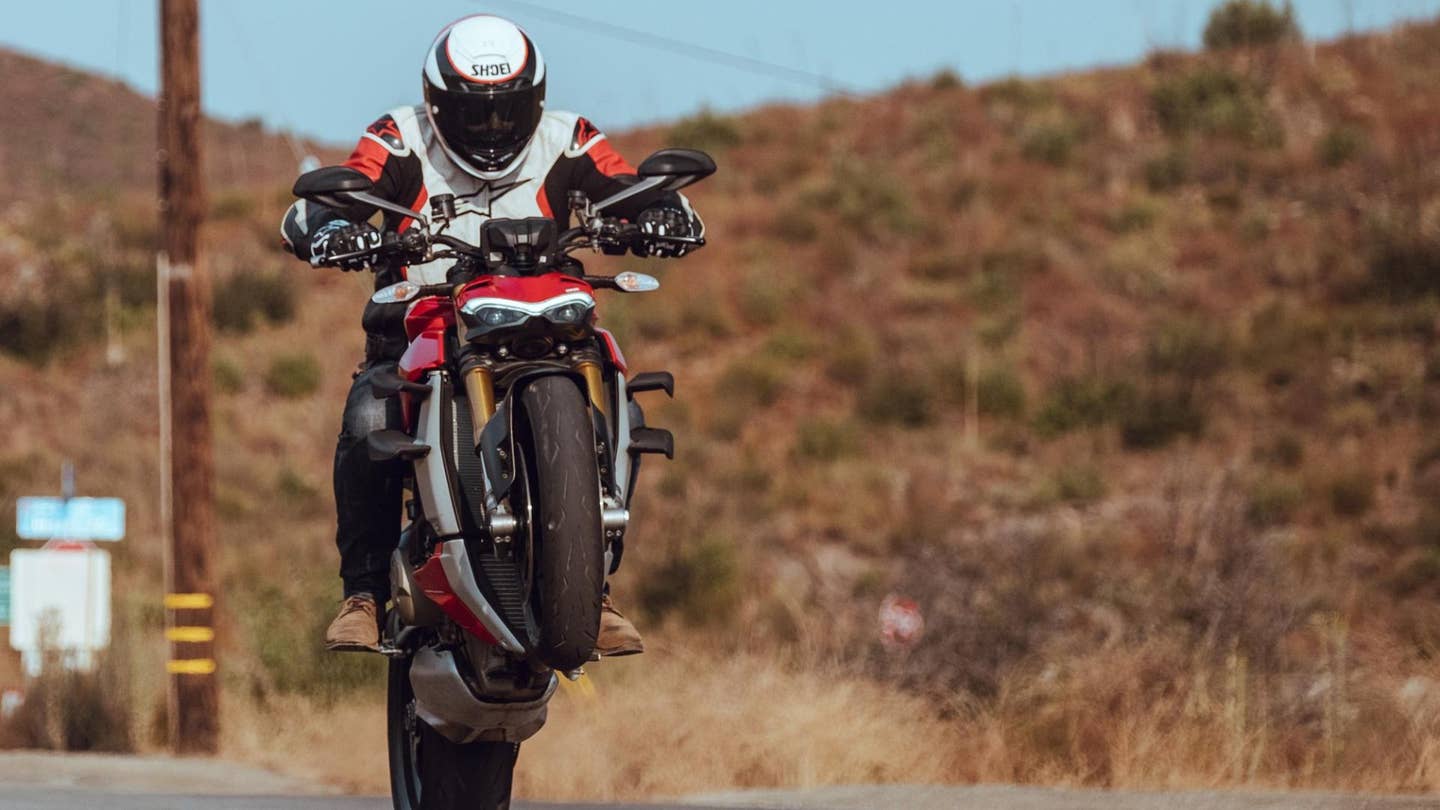 Popping a wheelie on a 2020 Ducati Streetfighter V4S.