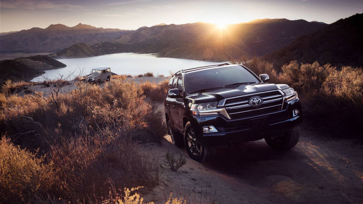 A 2020 Toyota Land Cruiser parked on a hill.