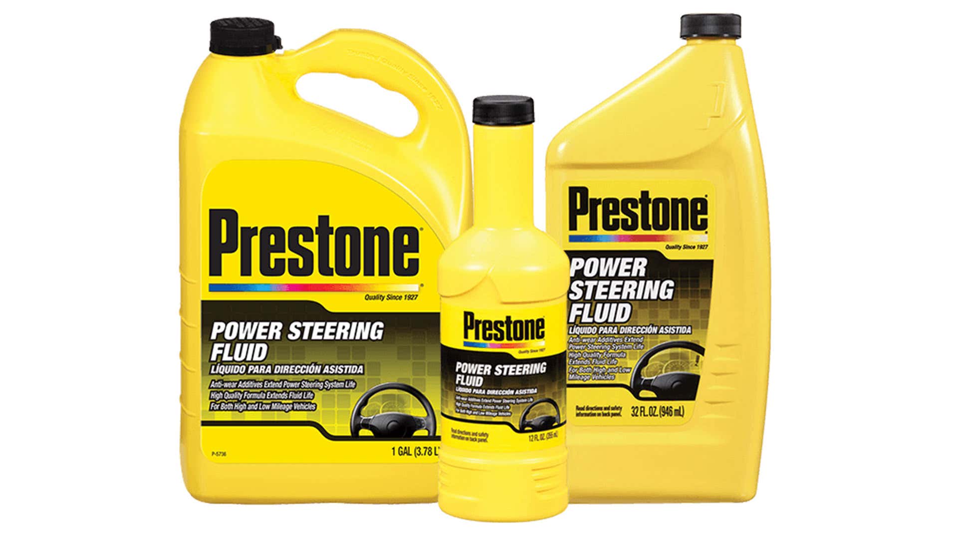 Power steering fluid bottles come in a variety of shapes and sizes.
