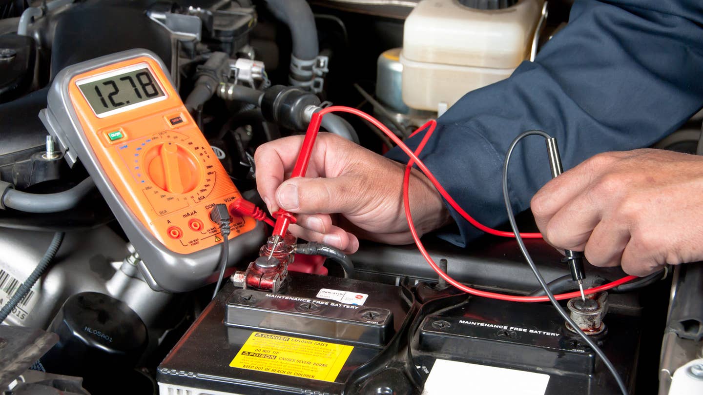 Use a multimeter when checking battery voltage.