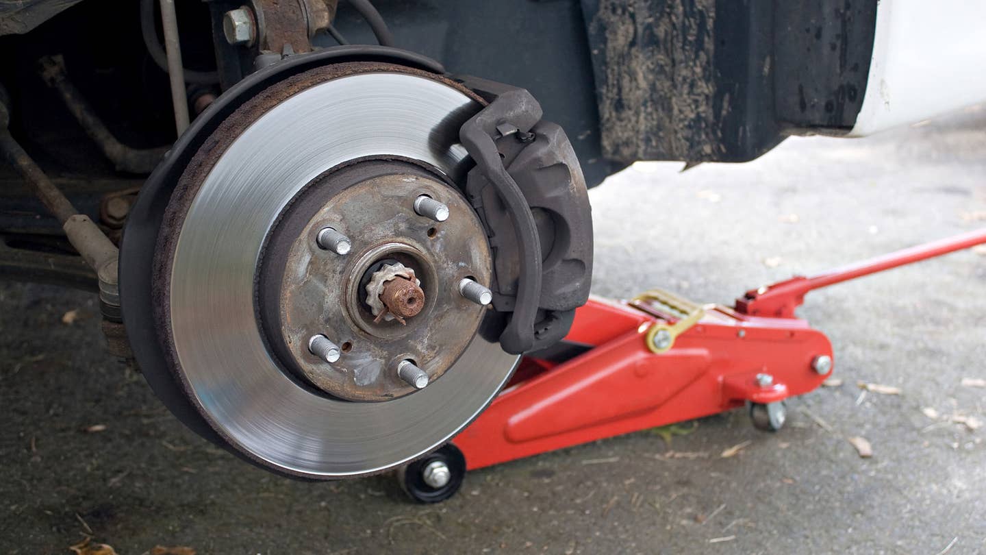 Disc brakes use a caliper to press the pad against the rotor to use friction to stop the vehicle.
