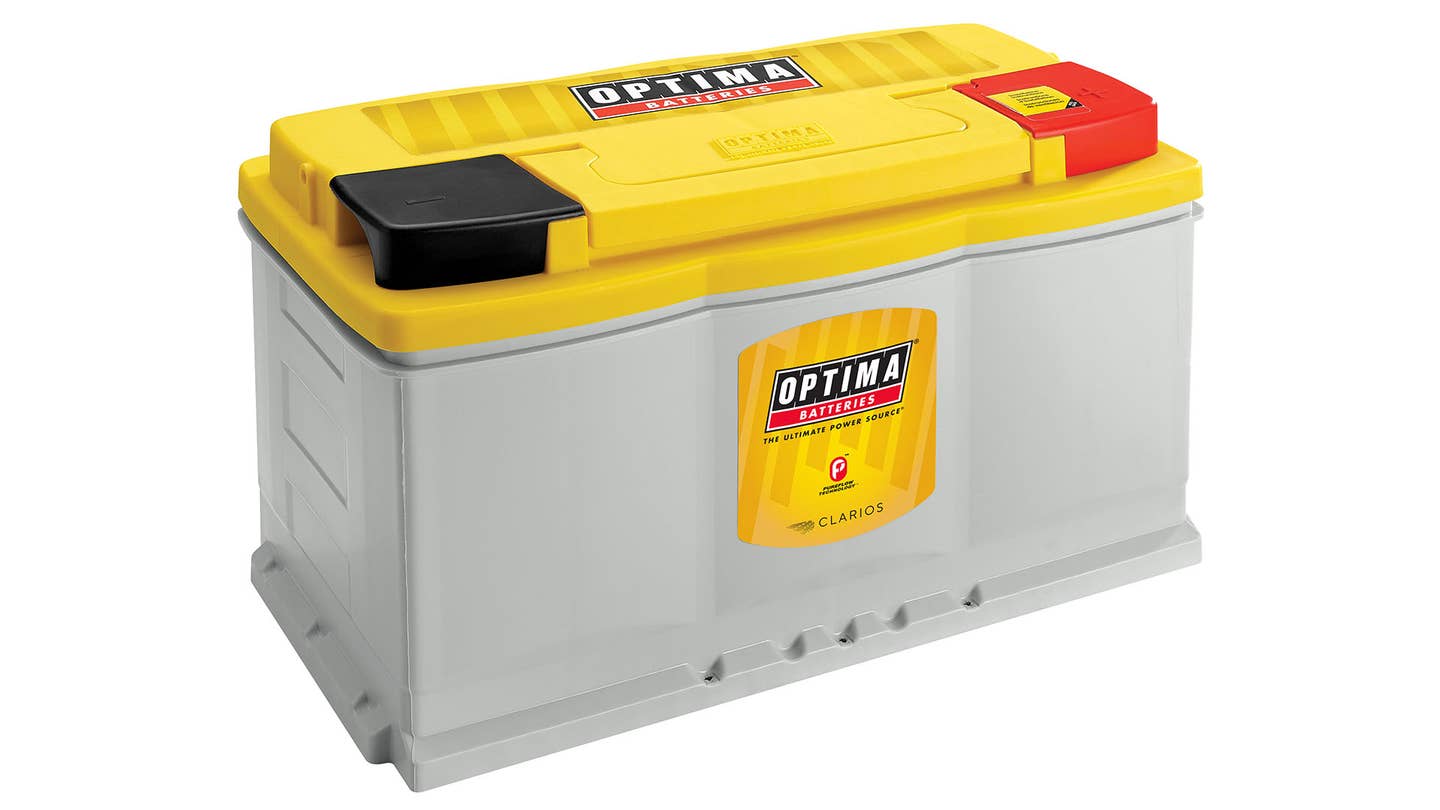 A yellow-top Optima AGM battery.