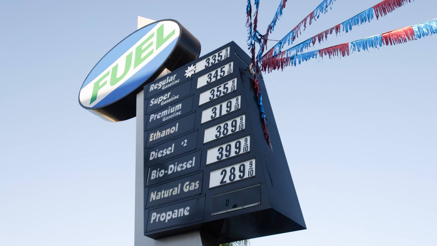 A fuel station's list of available gasoline.