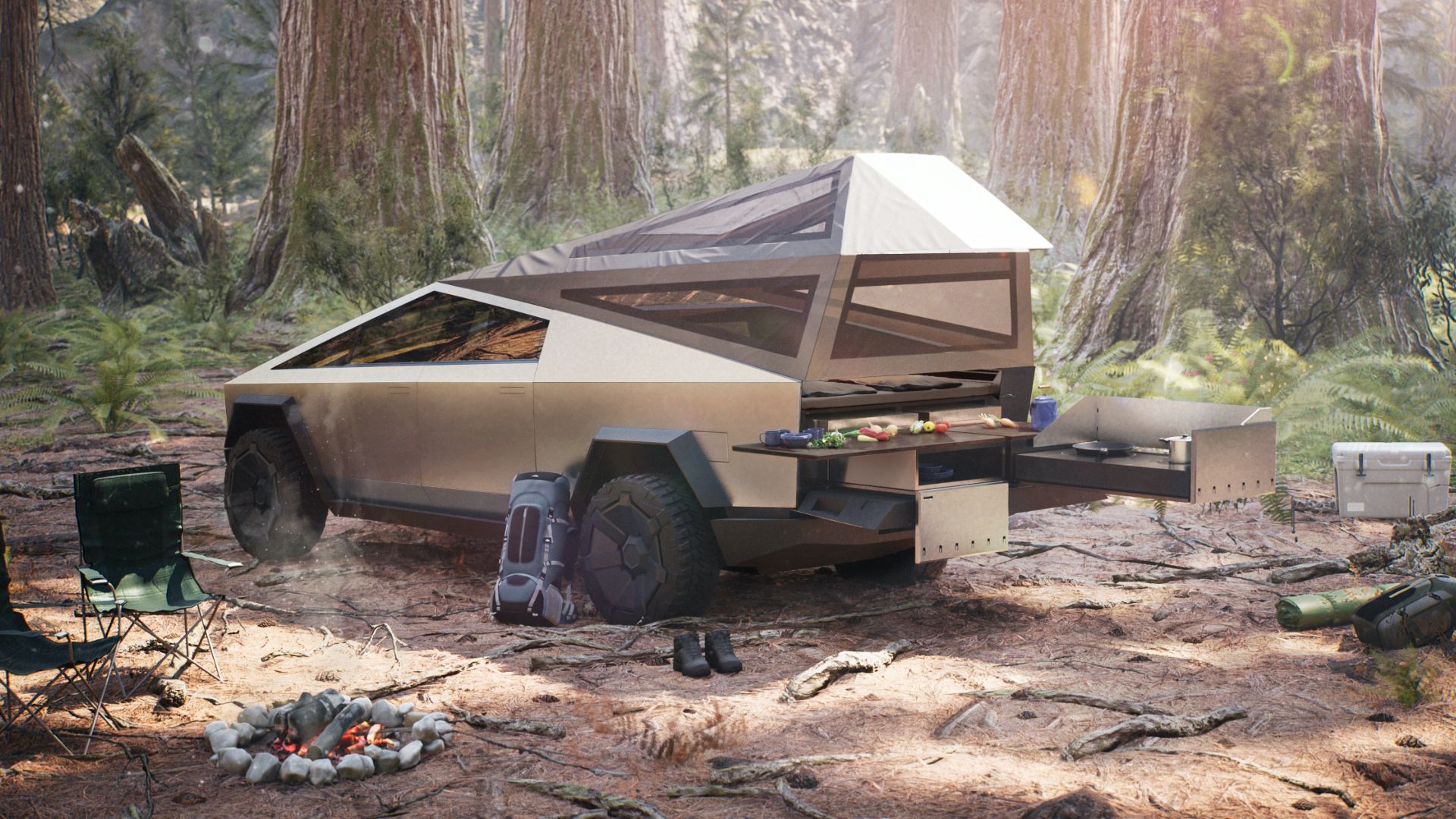 Tesla's camping attachment for the Cybertruck.