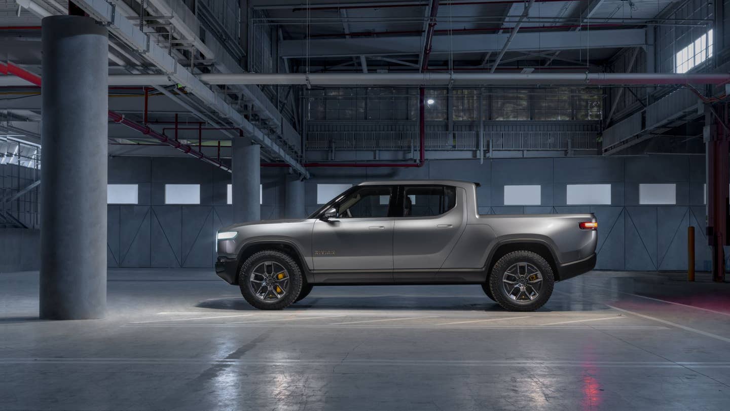Rivian's R1T in the factory where it will be built.