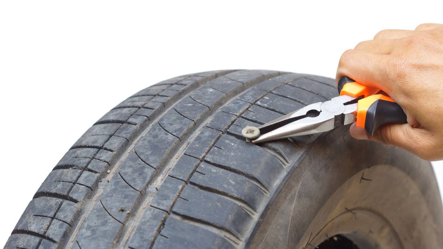 A screw in a tire. 