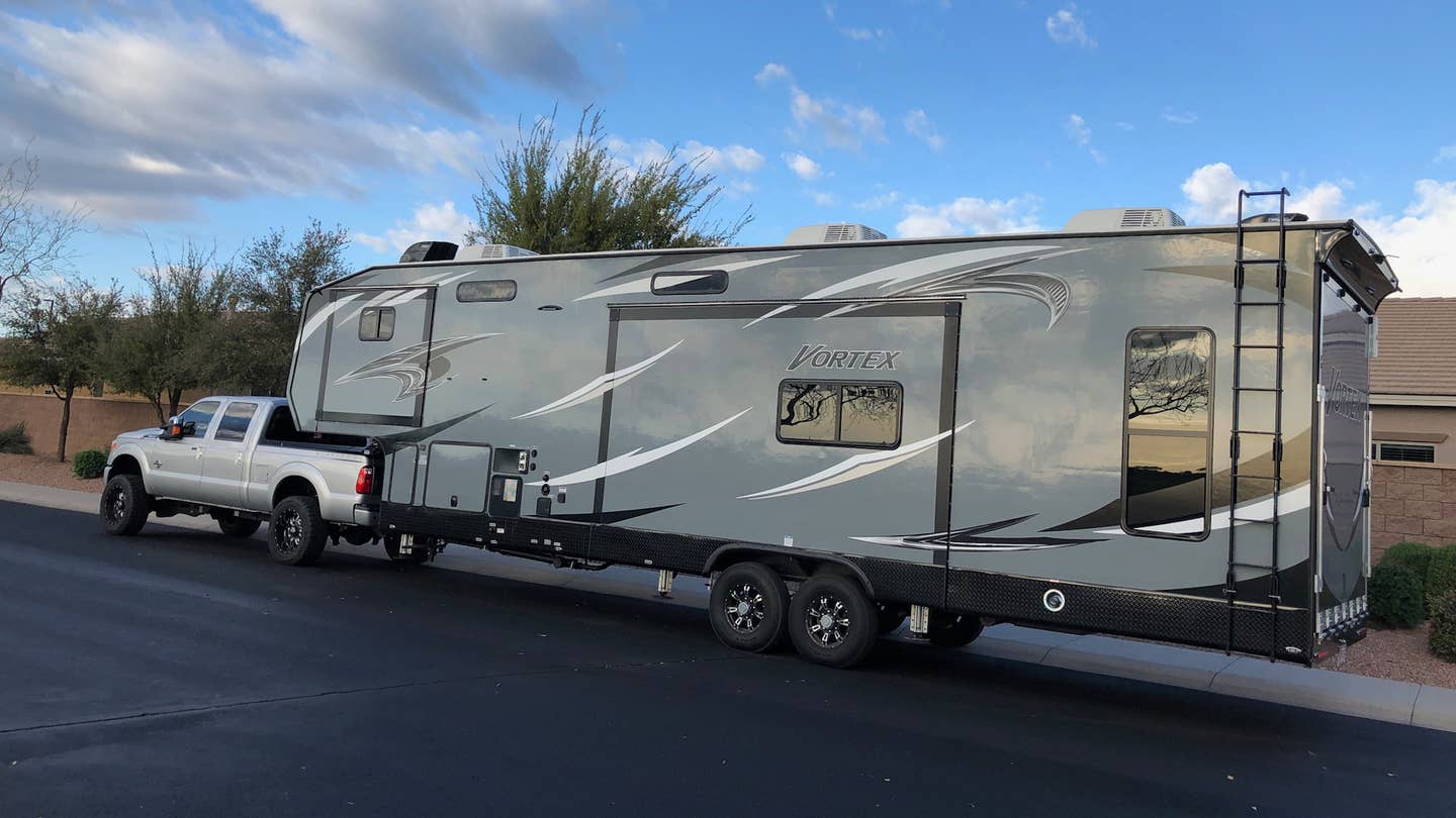 Fifth-wheel allows better turning abilities with a large trailer.