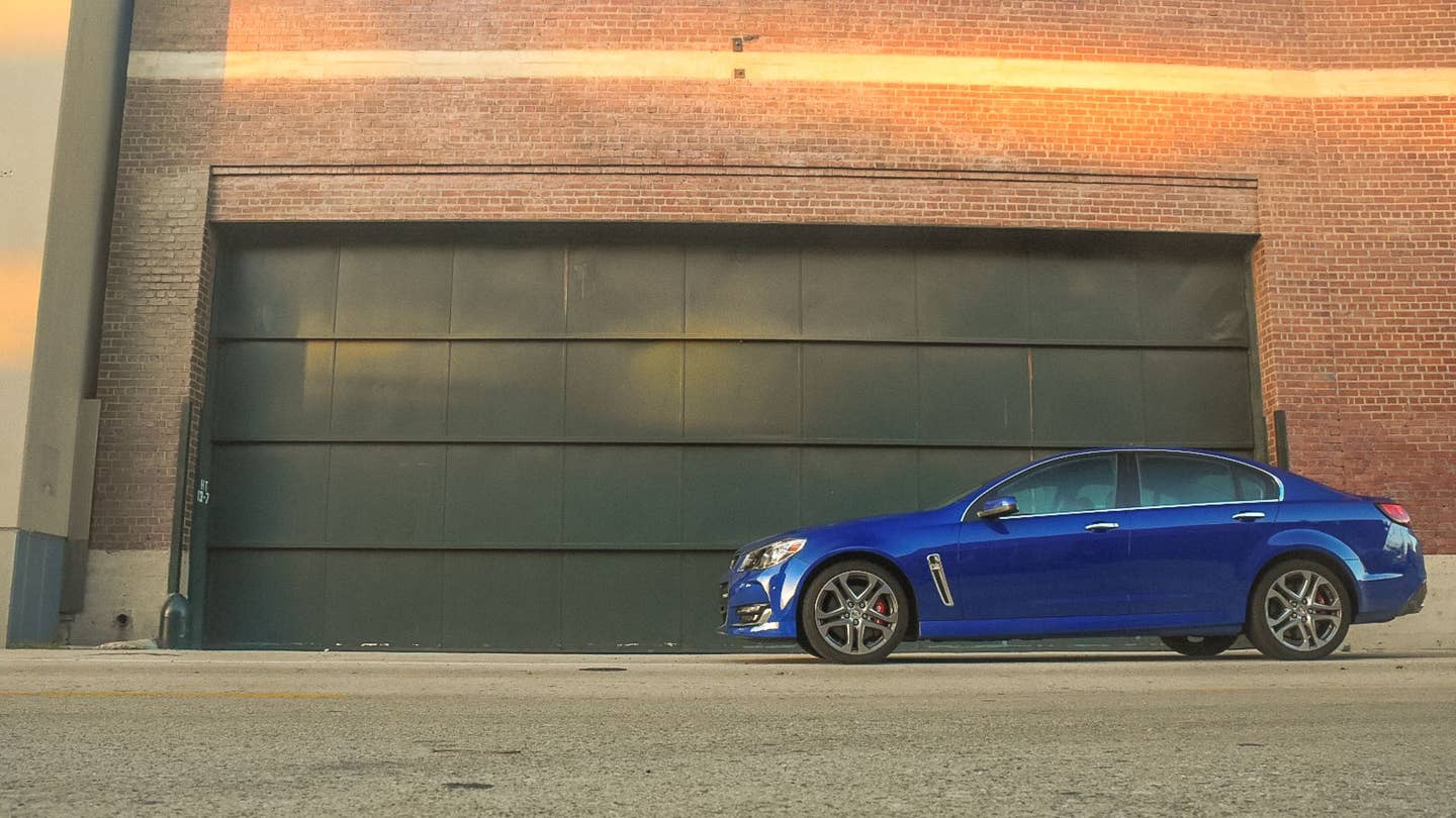 A blue Chevy SS. 