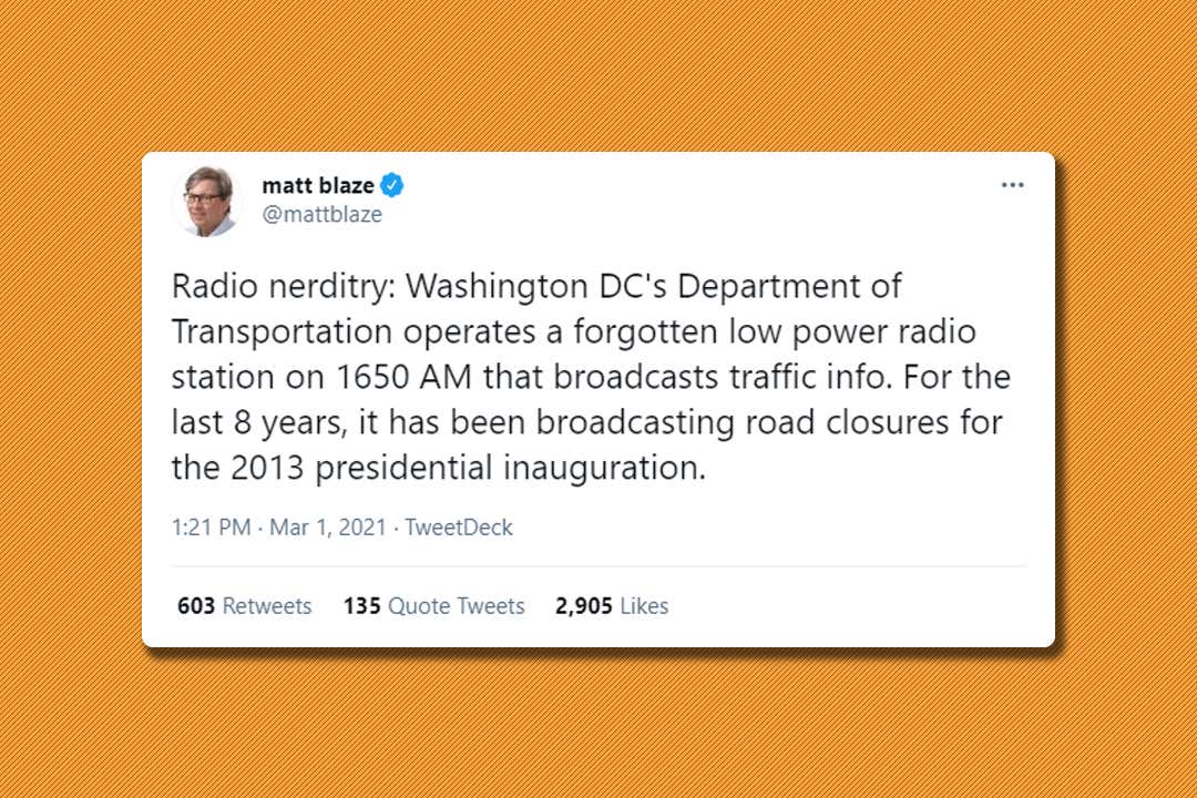 The Strange Story Of DC's Lost AM Radio Station Still Transmitting Inauguration Road Closures From 2013 - The Drive