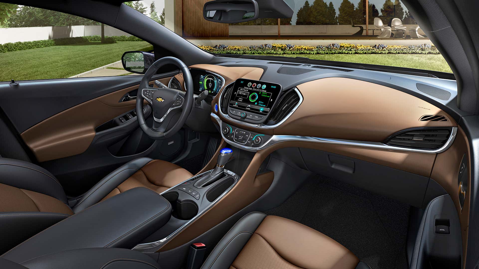 A Chevy Volt's interior front cabin.
