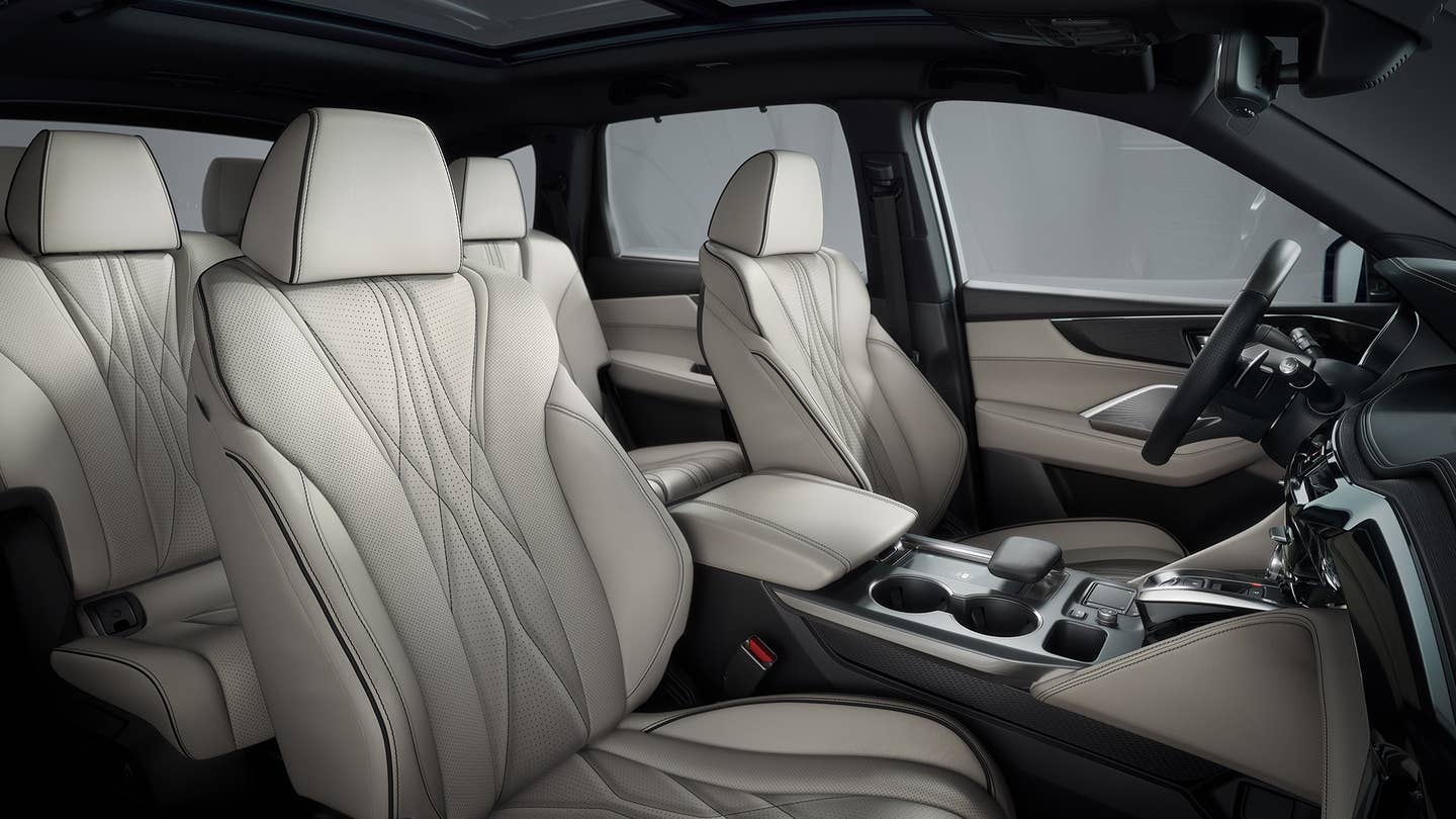 Quilted designer seats in the upcoming Acura MDX Type S.