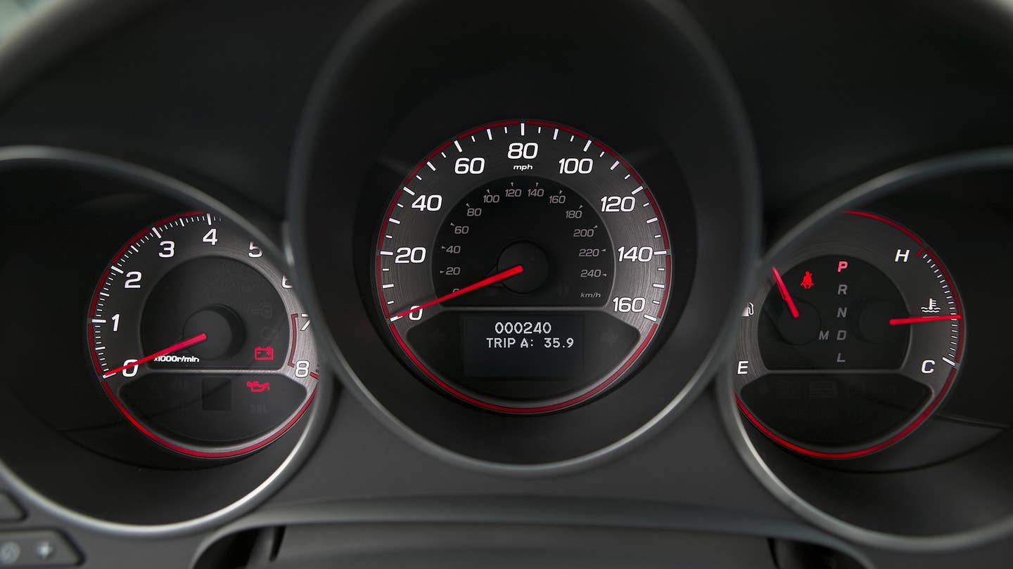 The gauge cluster in a 2007-2008 Acura TL Type S. 