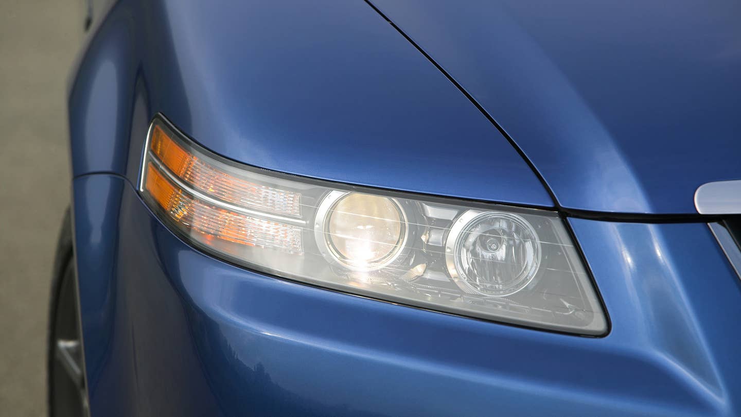 The headlight of a 2007-2008 Acura TL Type S. 