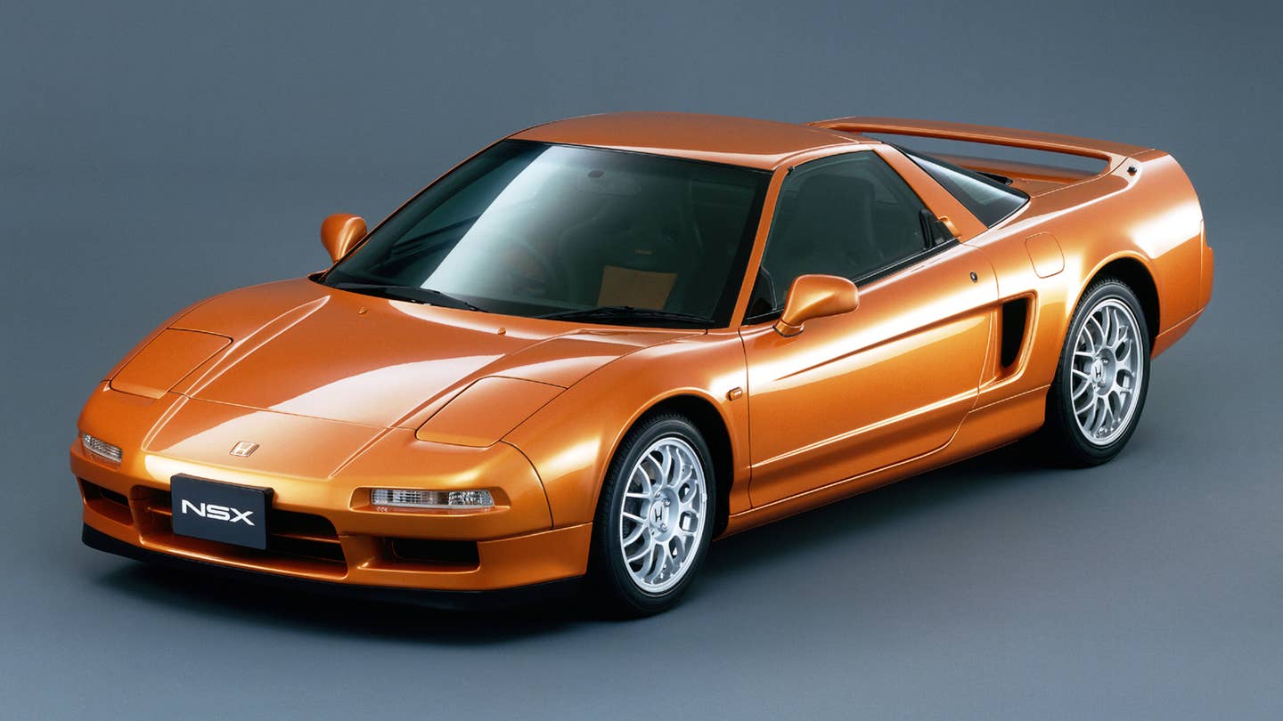 The front quarter studio view of the 1997 Acura NSX Type S. 