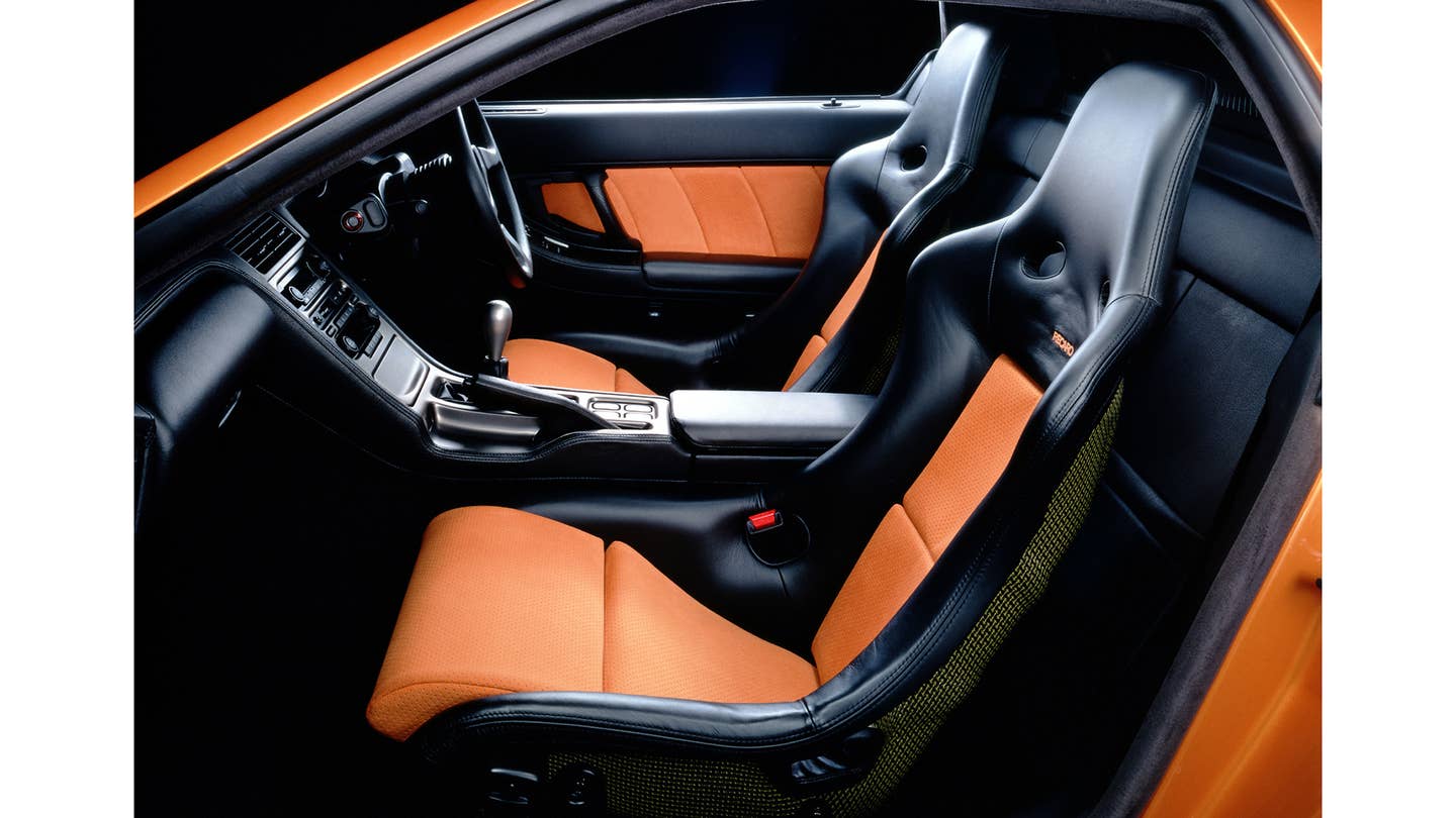 The red and black Recardo seats in the 1997 Acura NSX Type S.