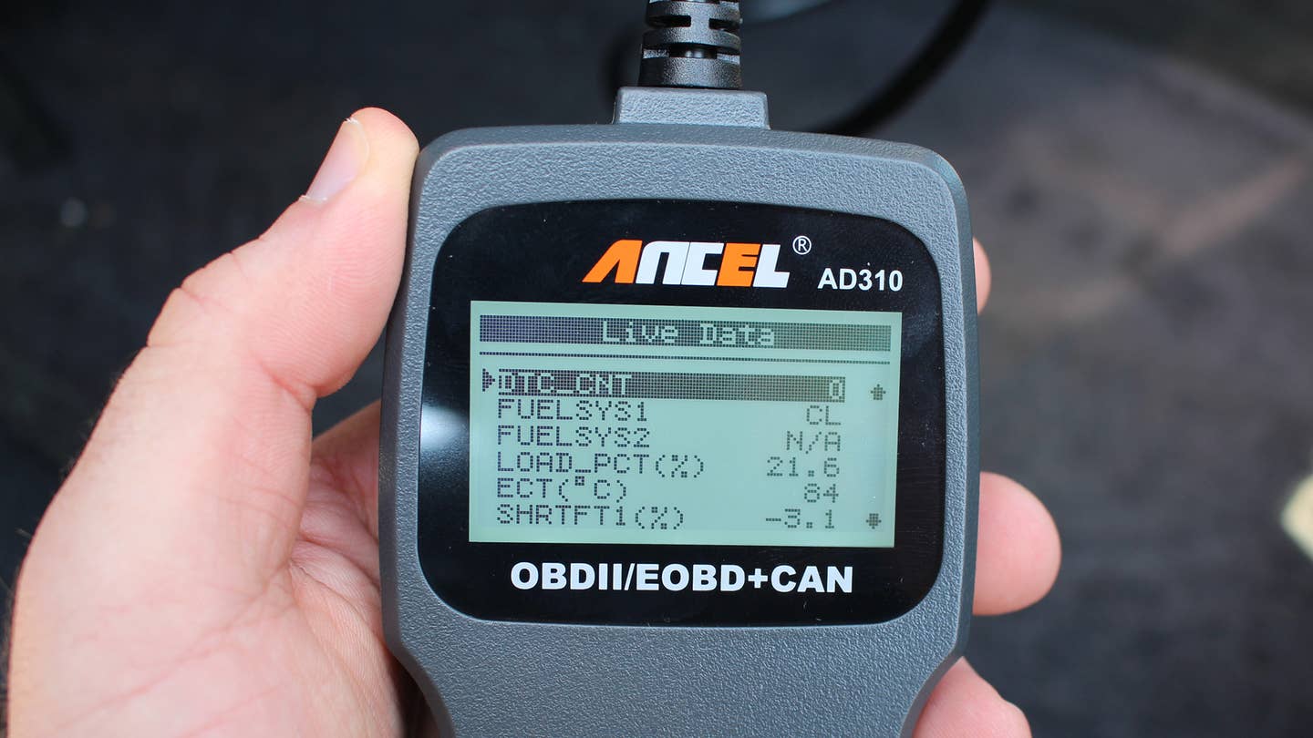 The Live Data screen on an Ancel AD310 OBD reader.