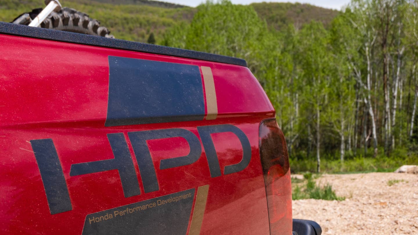 Honda's HPD sticker on the Ridgeline.