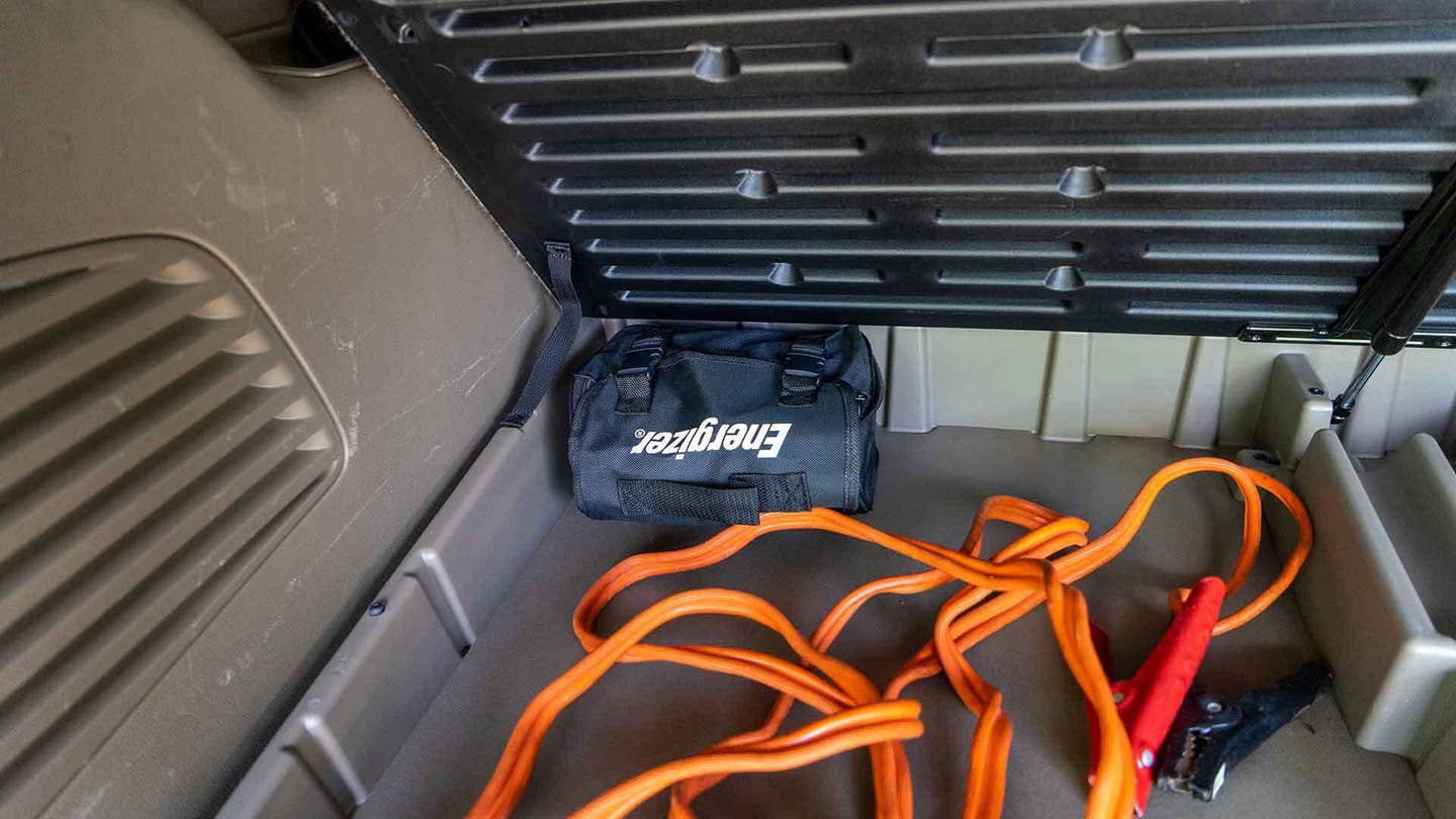 The Energizer stored in the SUV's luggage compartment. 