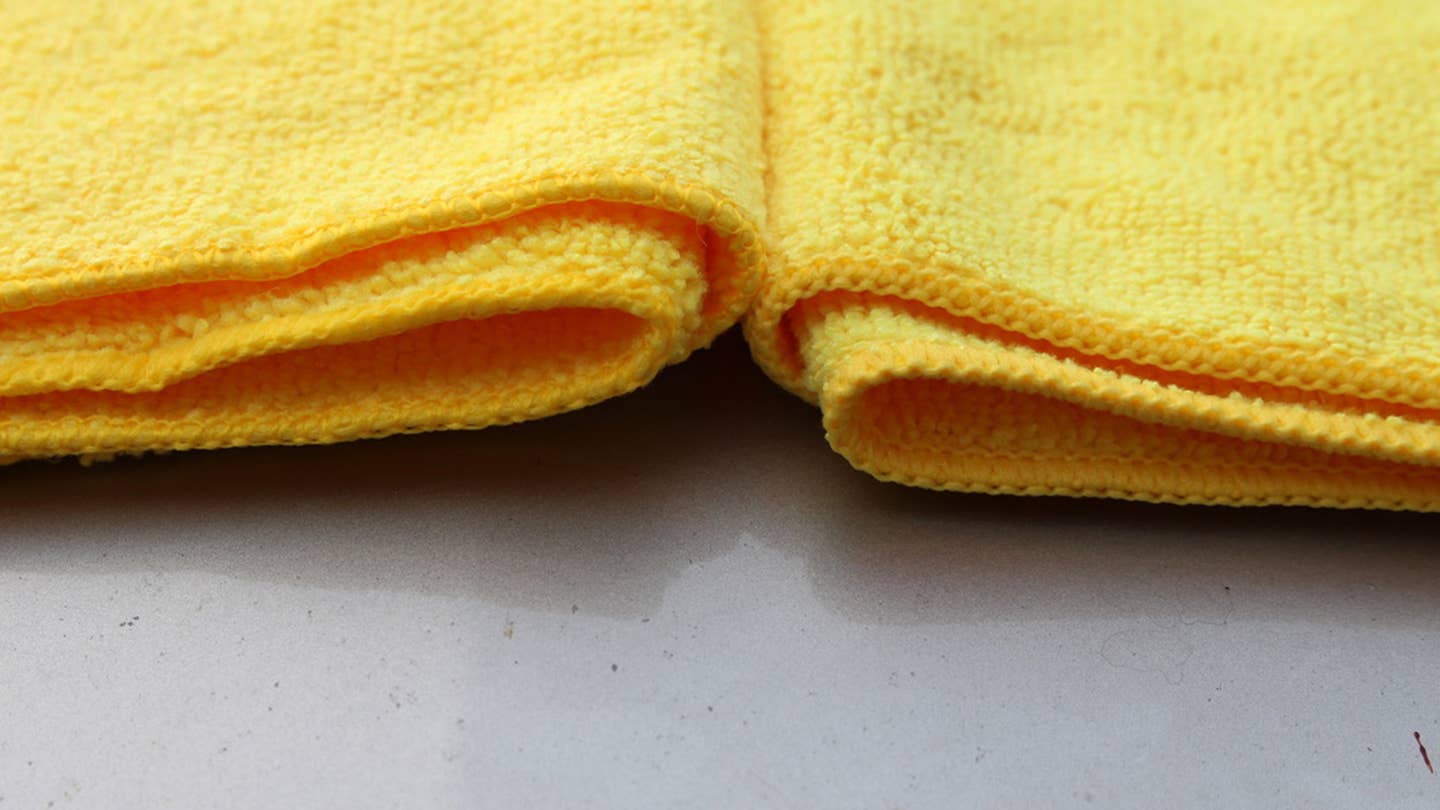 A close-up comparison of Costco's and Amazon's microfiber towels.