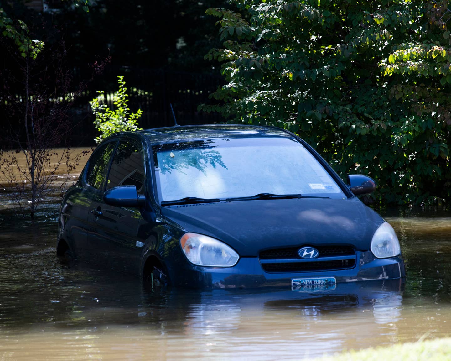 A Hyundai trapped in a flood in New York.