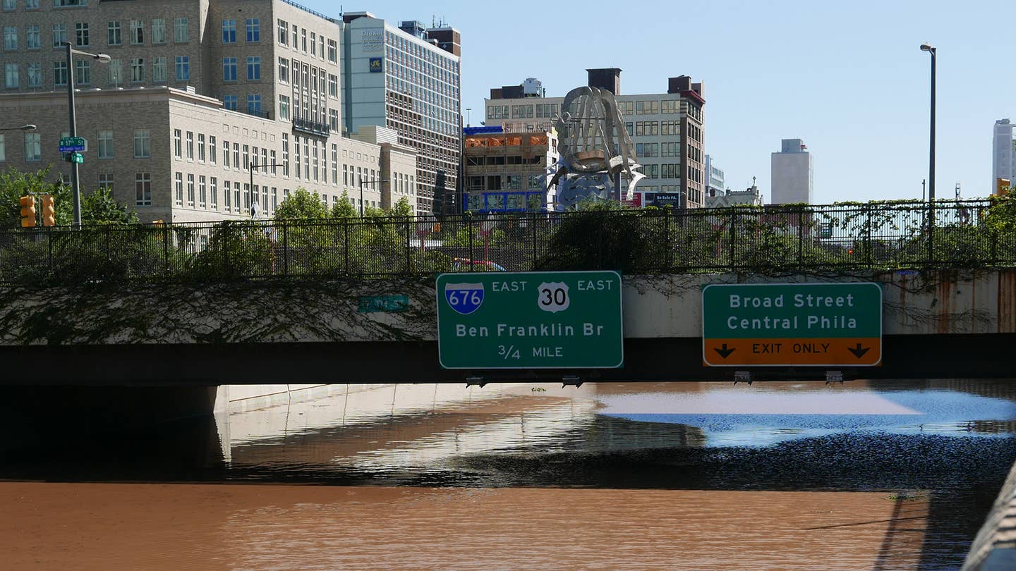 A highway in Philadelphia is completely flooded.
