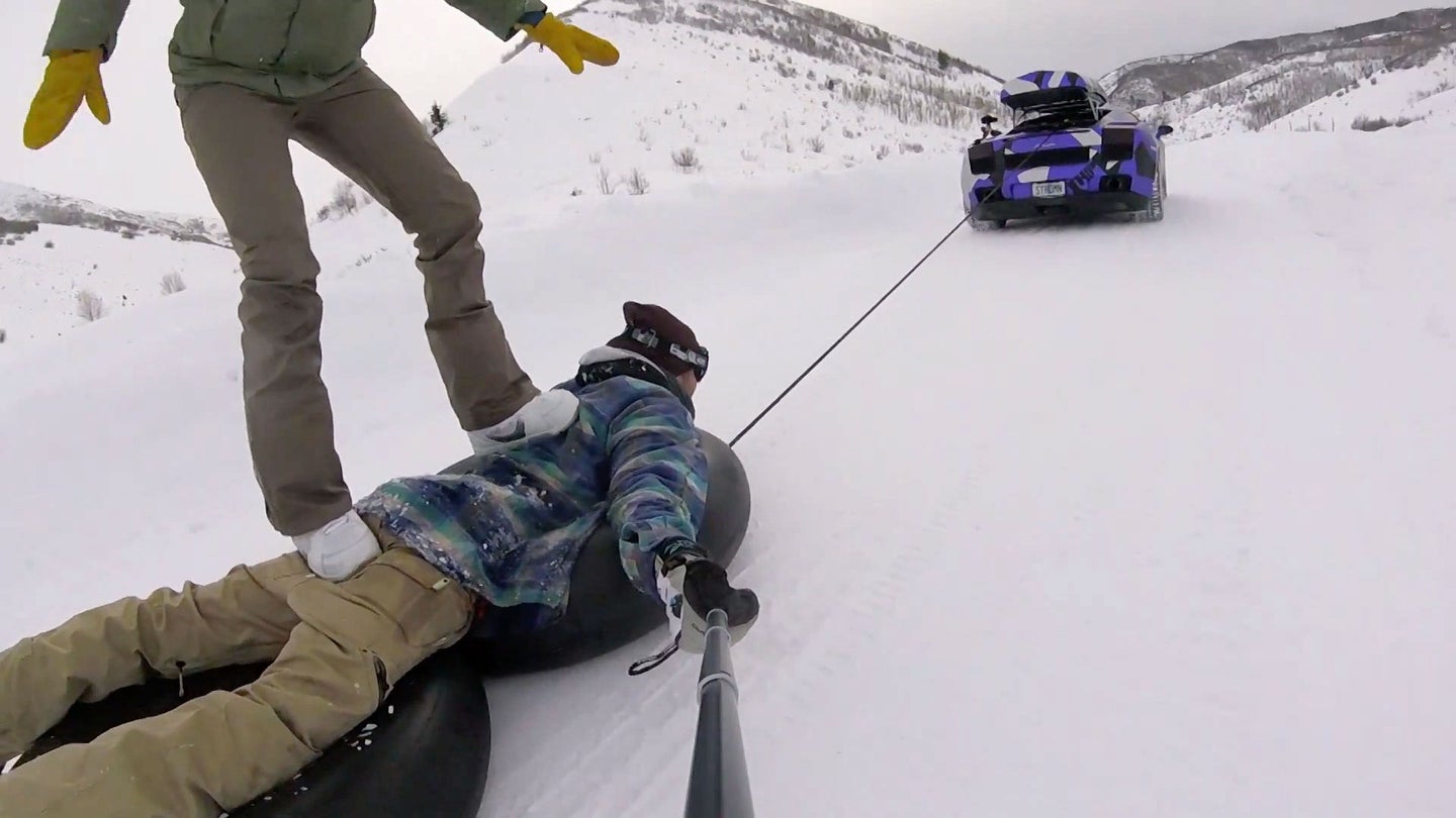 Watch This Custom Lamborghini Gallardo Tow Skiers Through the Snow