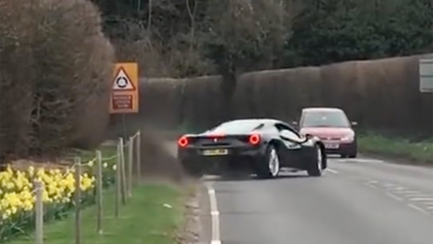 Watch a Ferrari 488 Nearly Crash Into Oncoming Traffic at Goodwood