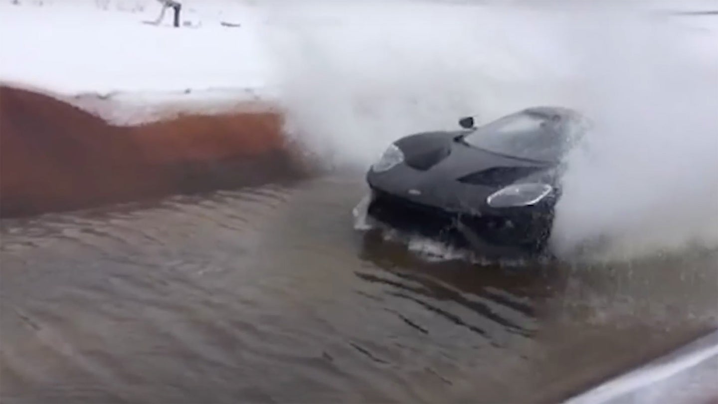 Watch the Ford GT Plow Through a Giant Puddle During Water Testing