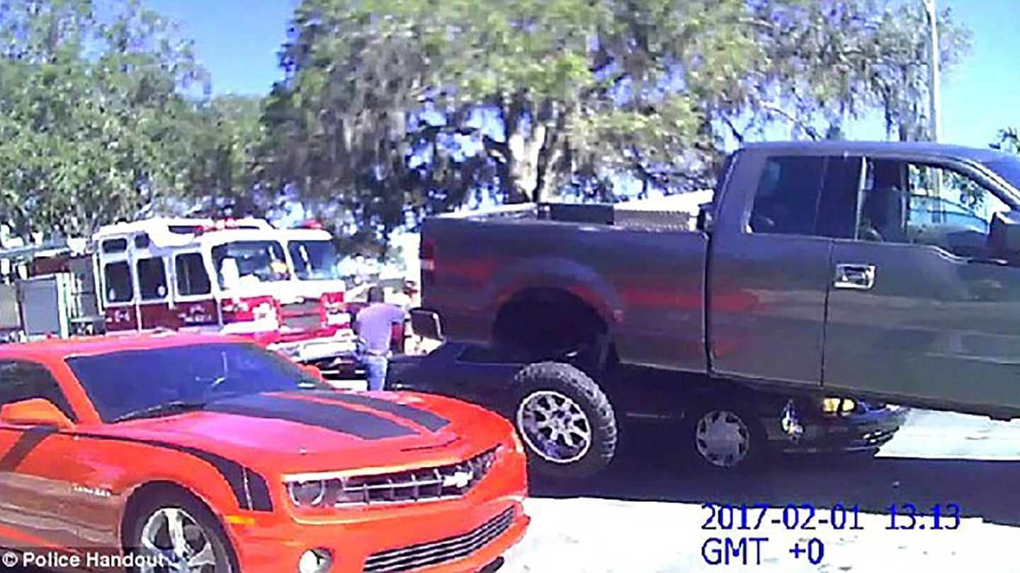 Florida Man Drives His Ford F-150 Onto a Toyota Camry to Protect His Family