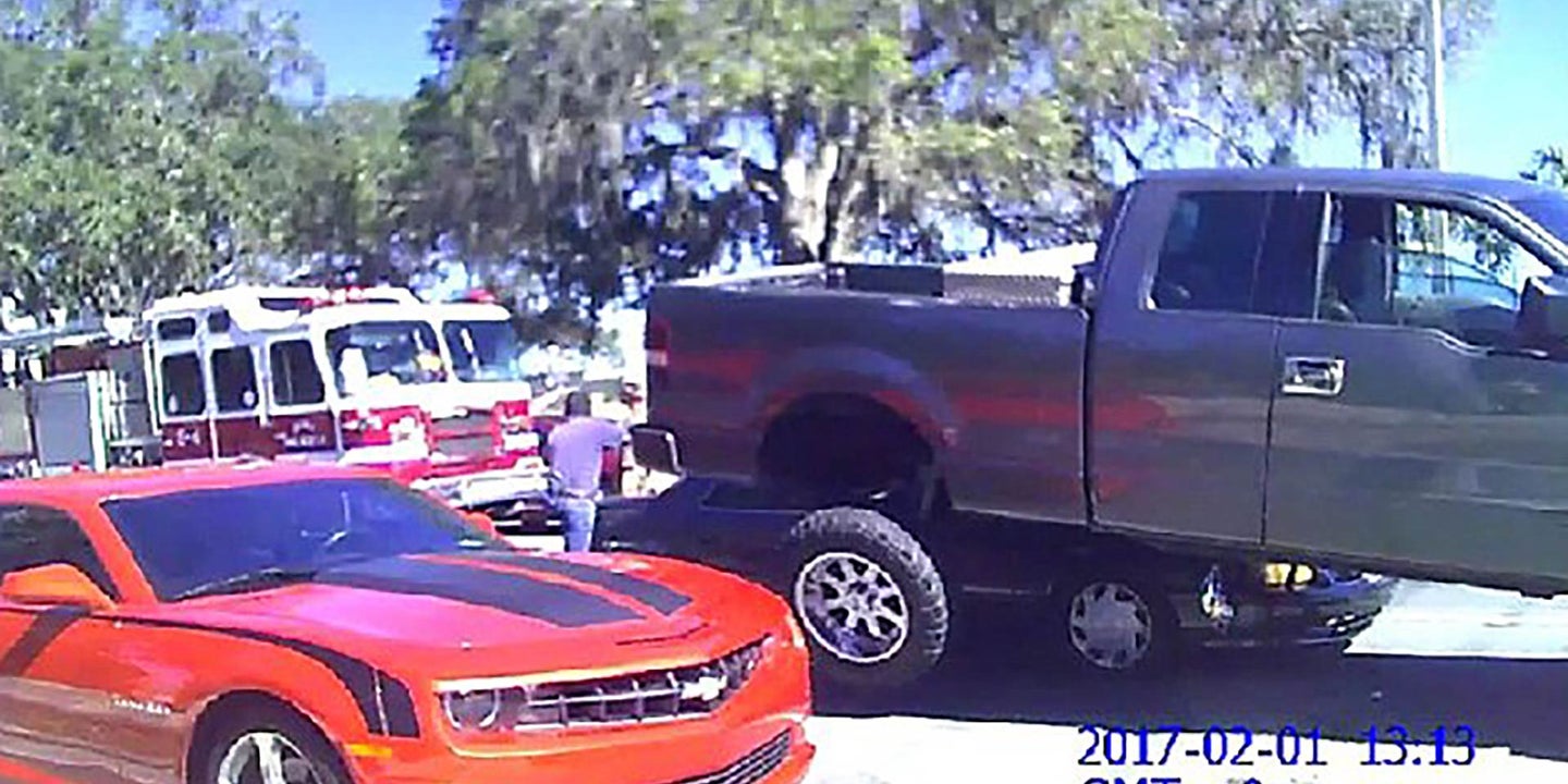 Florida Man Drives His Ford F-150 Onto a Toyota Camry to Protect His Family