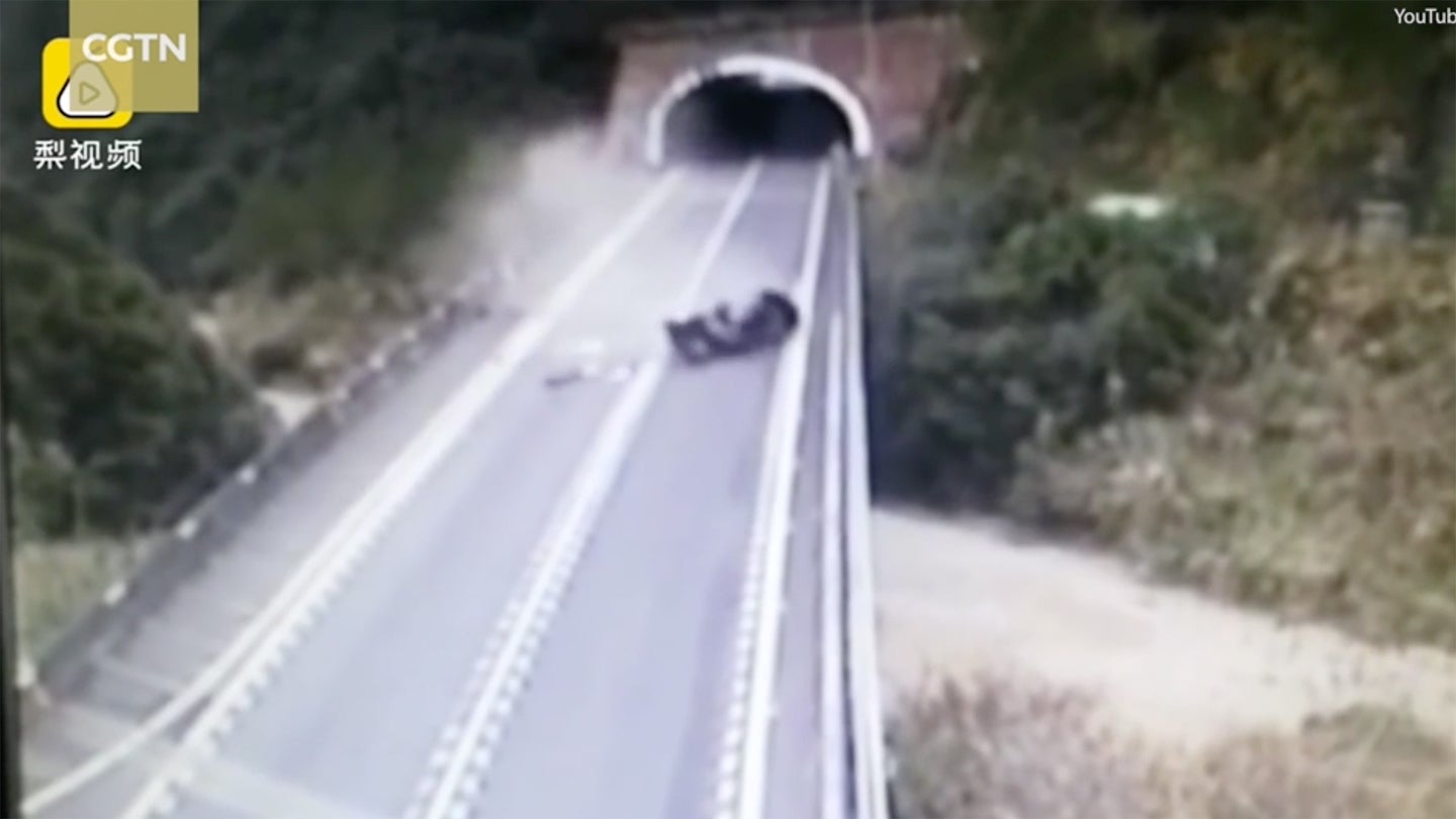 Camera Catches Horrific Barrel-Rolling Crash as Car Exits Tunnel