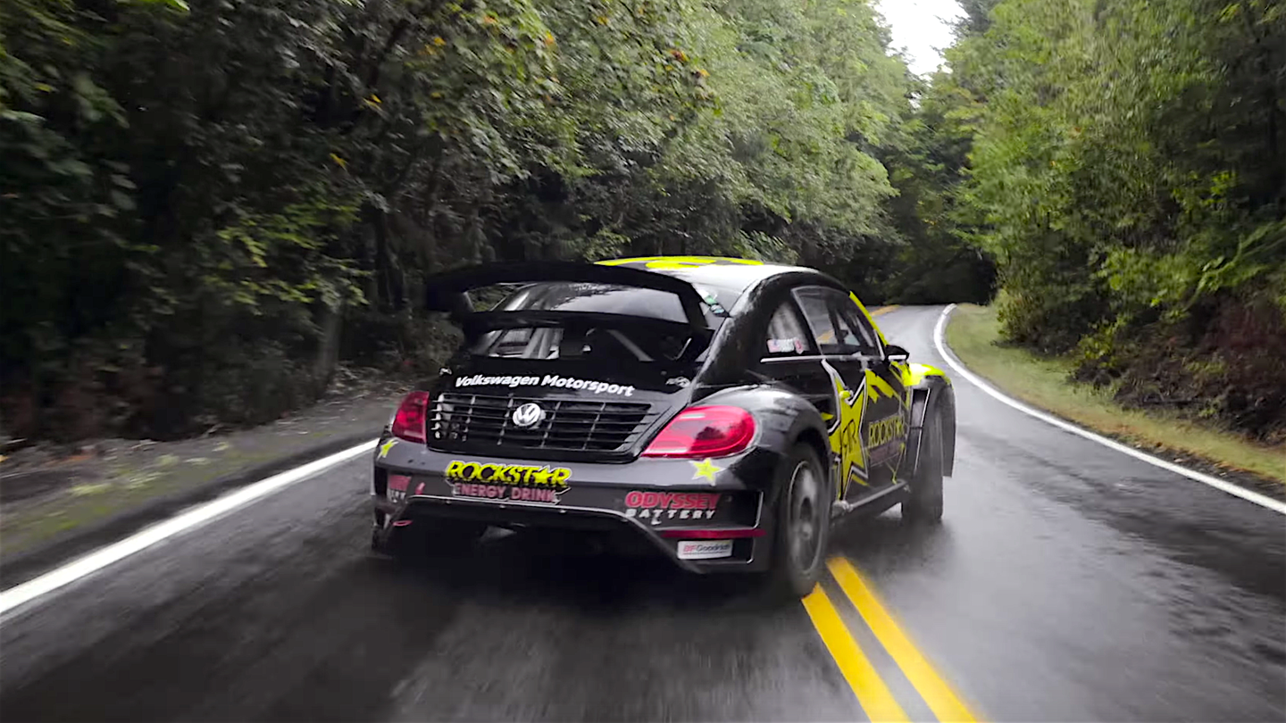 Watch Tanner Foust Drift His 544-Horsepower VW Beetle RallyCross Car Up a Mountain Road