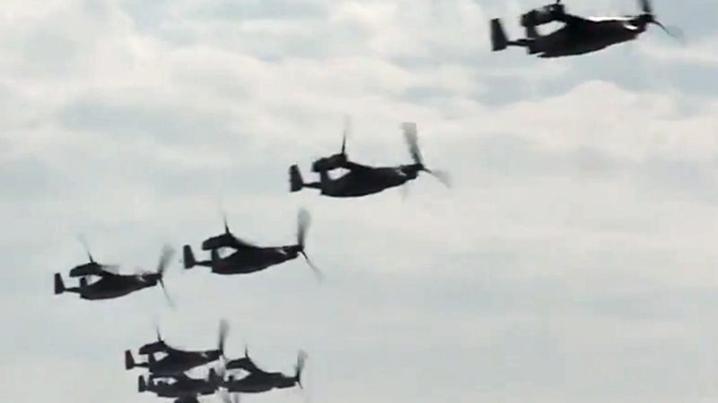 10 CV-22 Ospreys Flying Low in Formation Sounds Like a Pit of Hissing Snakes