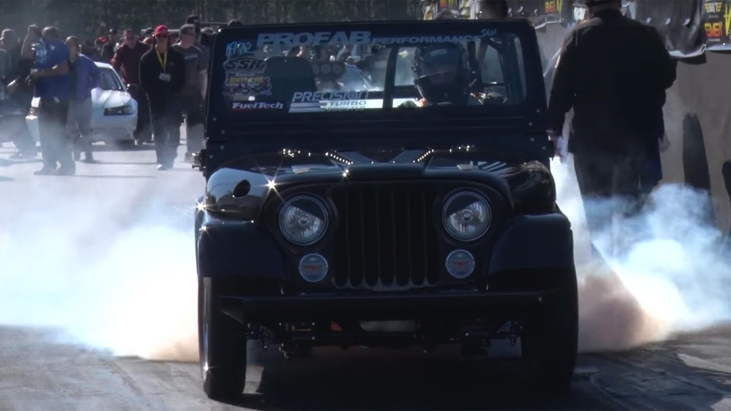 Watch A Drag-Ready Jeep Blast Down A Dragstrip at Over 140 MPH