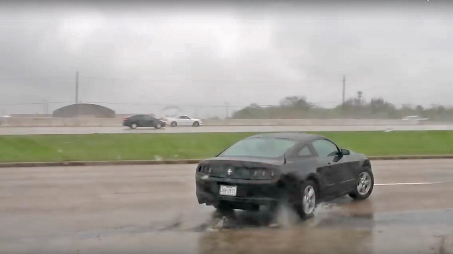 Watch a Ford Mustang Crash Into a Lamborghini Dealership
