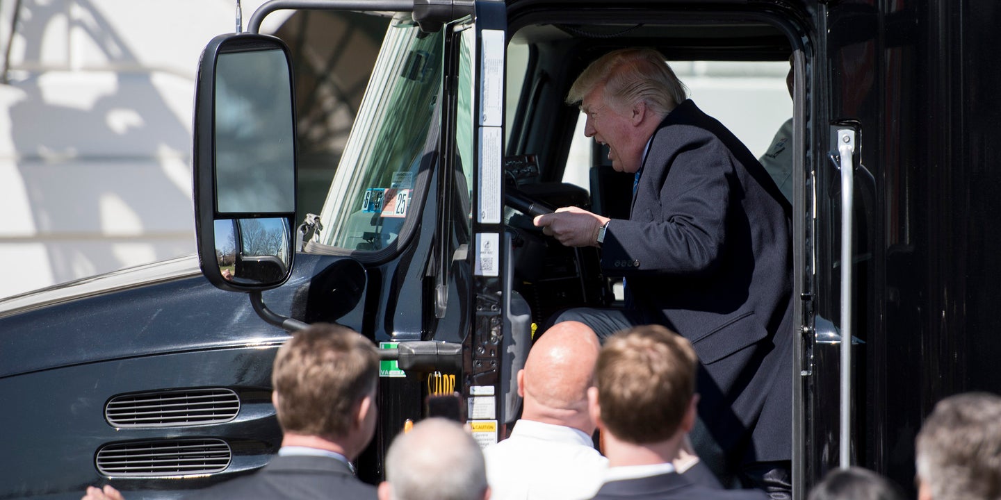 President Trump Plays in Semi-Truck at the White House