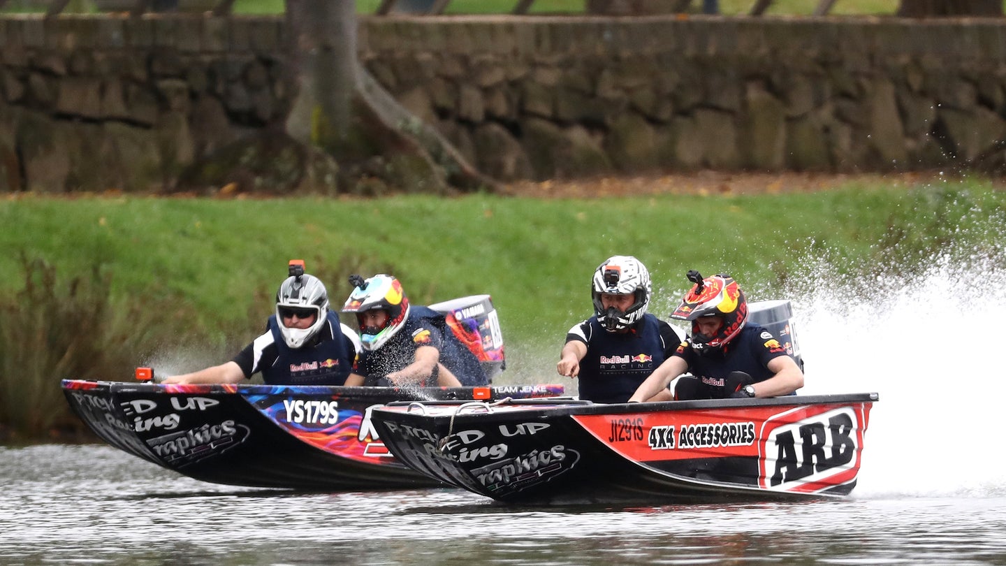 Watch Red Bull F1 Drivers Daniel Ricciardo and Max Verstappen Race Tiny Boats in Australia