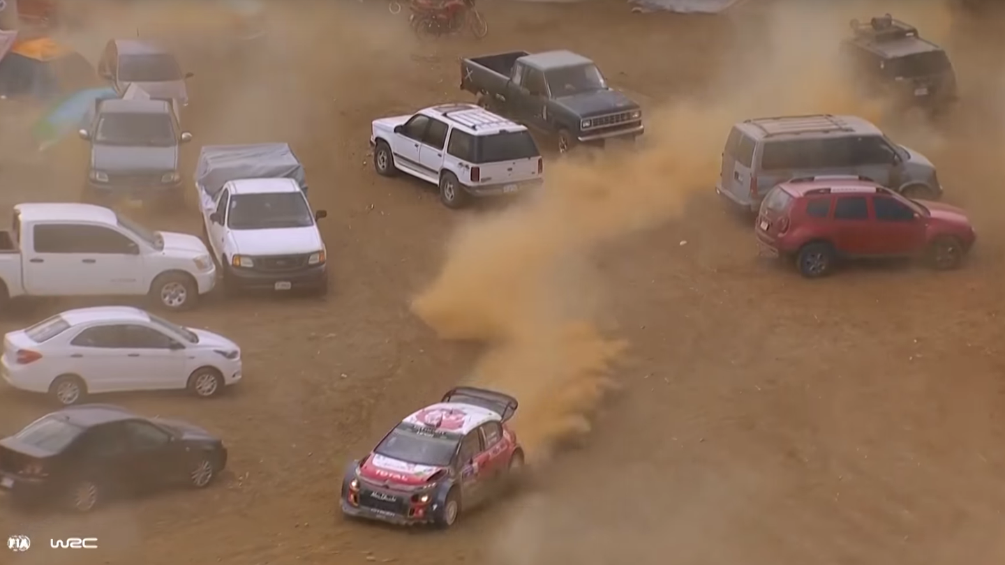 Watch Kris Meeke&#8217;s WRC Rally Car Fly Off-Course Into a Parking Lot&#8230;and Still Win