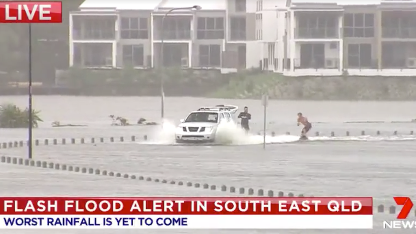 Water Skiing Behind an SUV in Australian Floodwaters Looks Wild