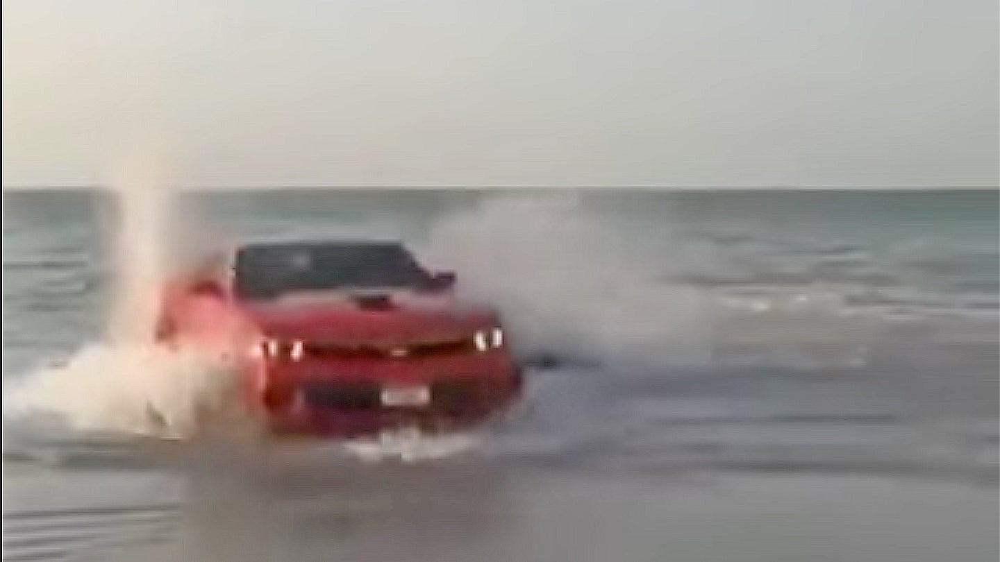 Watch an Idiot Chevy Camaro Driver Do Donuts in the Ocean